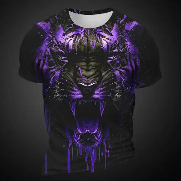 Men's 3D tiger pattern short sleeve T-shirt in bird eye cloth fabric with digital printing