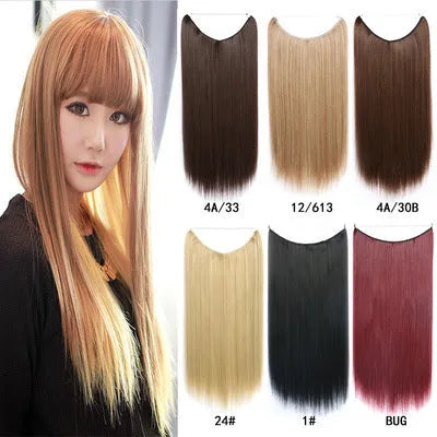 22-inch invisible wire hair extension in silky straight synthetic with no clips for natural volume