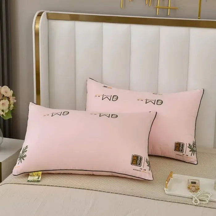 Polyester fibre core bed pillow in Argy Wormwood Light Blue colour, shown in 48x74cm size.