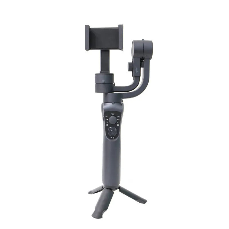 Black three-axis handheld gimbal stabiliser for mobile phones with tripod and protective cases