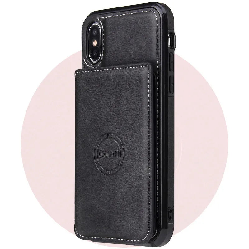 iPhone 11 imitation leather card wallet phone case in various colours showing integrated card slot