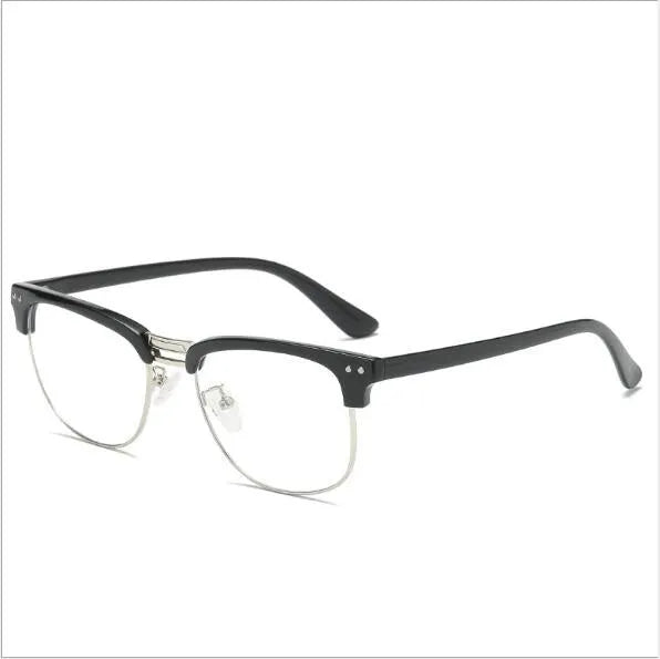 TR90 anti-blue light glasses, unisex vintage full frame, bright black colour option, non-prescription blue-light filtering lenses on a plain background