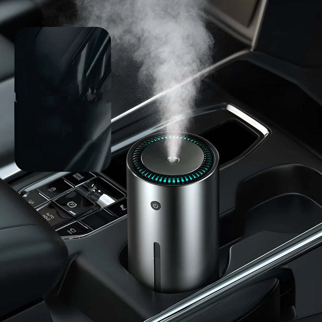 Aluminium alloy car diffuser humidifier in black or dark grey with USB port
