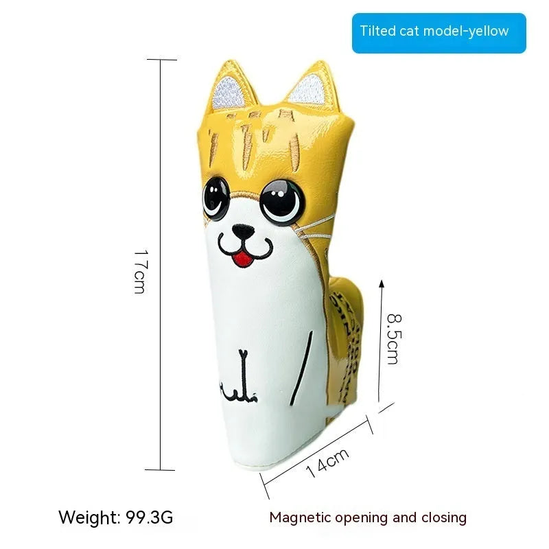 Golf straight bar putter sleeve in various designs including four-leaf clover, smiley face, and animal styles.