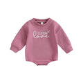 Girls' long-sleeved cotton top with letter flower print in apricot, hide hook closure, front view