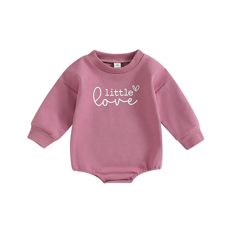 Girls' long-sleeved cotton top with letter flower print in apricot, hide hook closure, front view