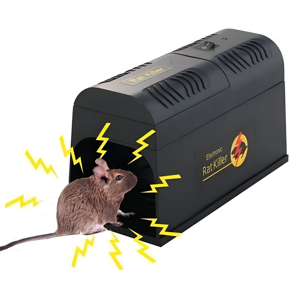 Black high voltage rodent killer unit with electrical plug options for UK, European and US sockets