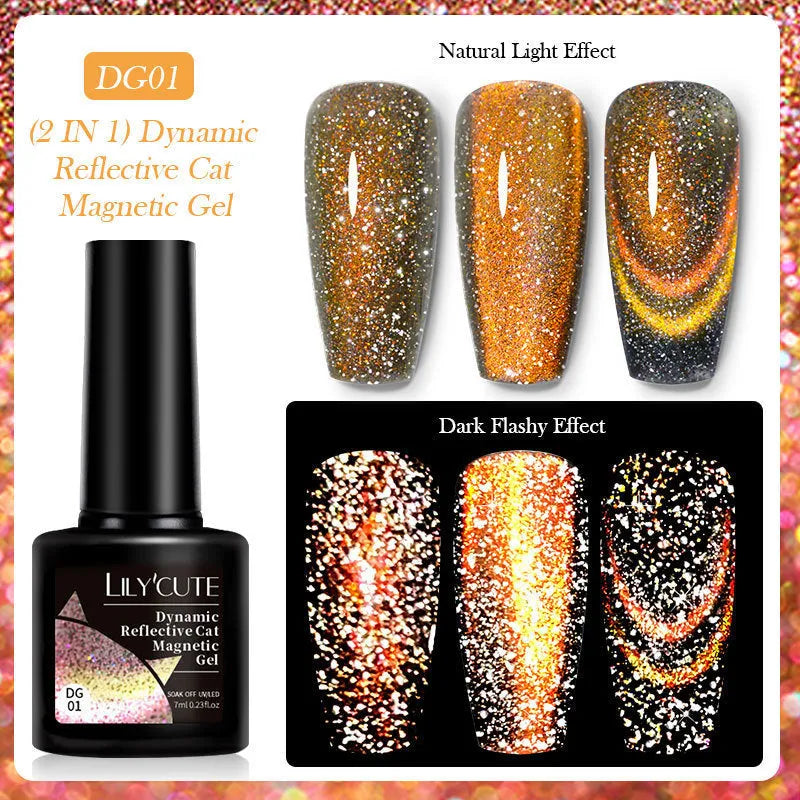 Cat eye series nail polish gel with diamond fragments and glitter in six fluorescent colour options