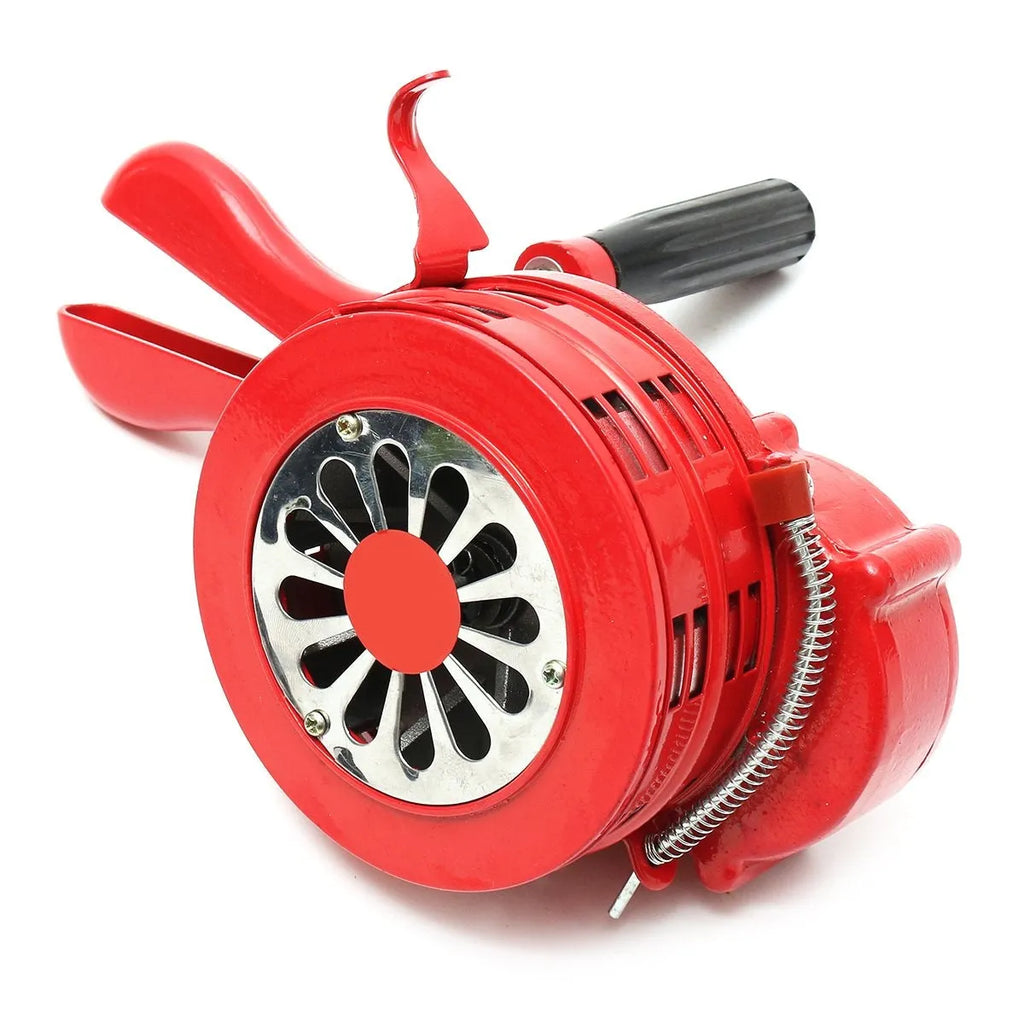 Red manual hand crank air raid alarm siren with folding lever and aluminium alloy body