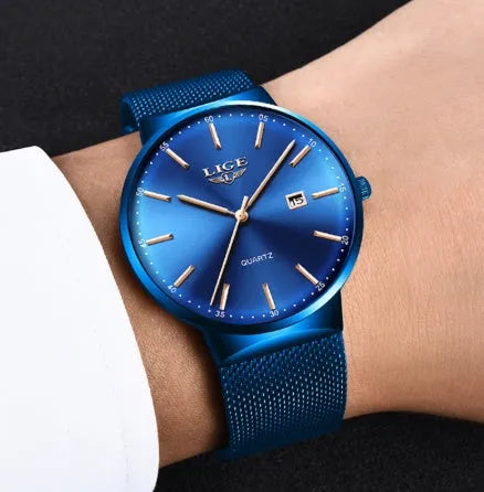 Men's stainless steel watch with 40mm dial in black, blue, and black blue colour options.