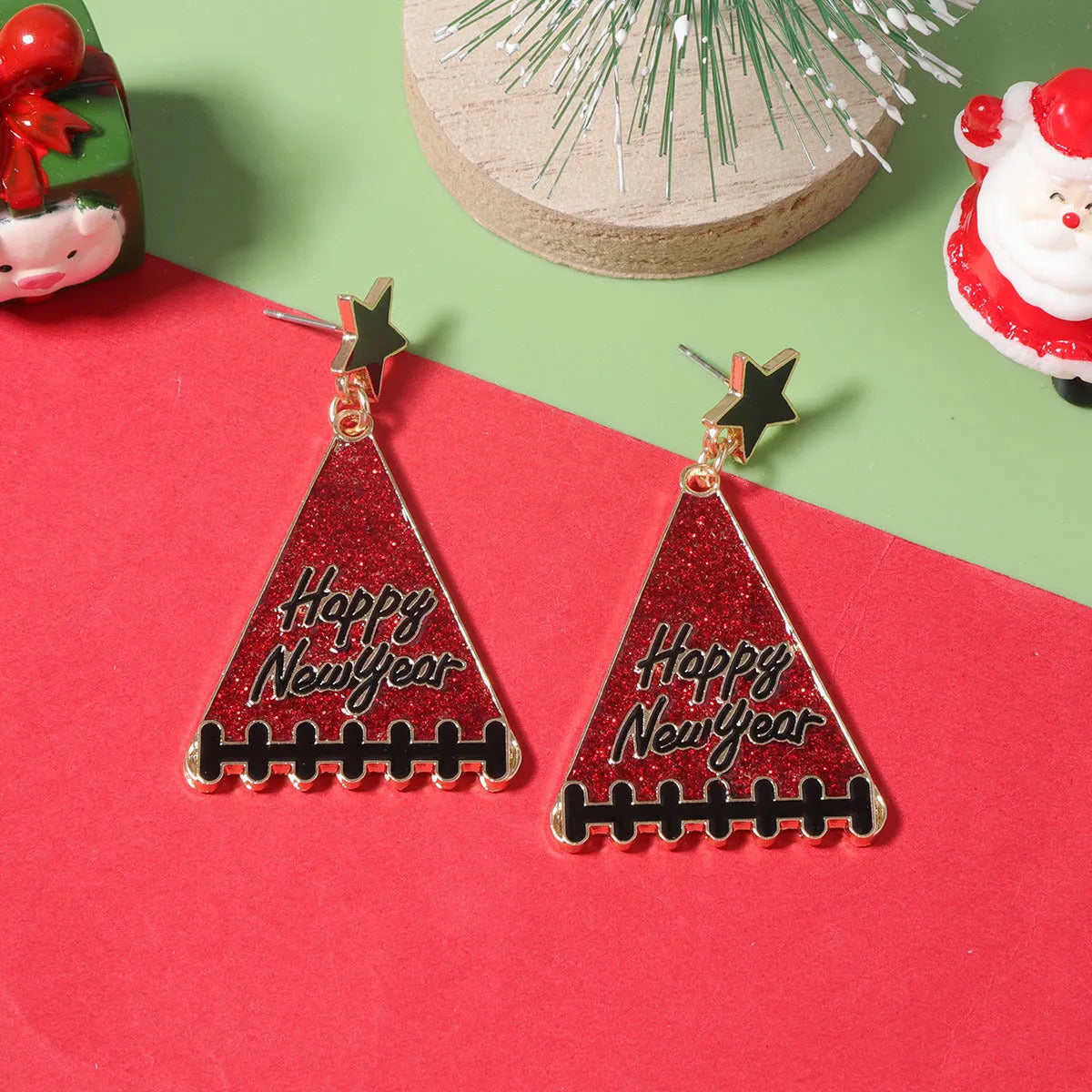 Pair of tree-shaped zinc alloy earrings in multiple colours including pink, green, gray, yellow and red