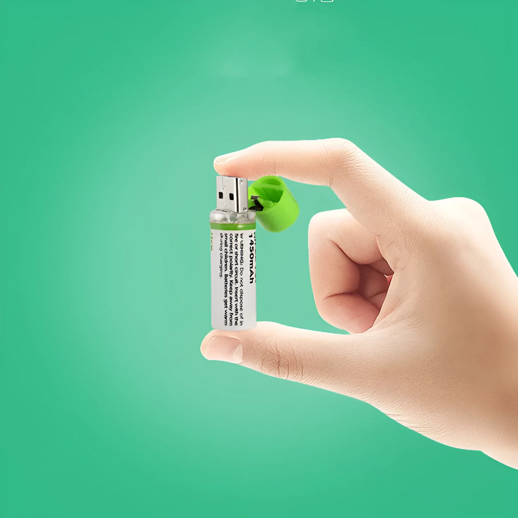 USB AA NiMH rechargeable battery with white and green cover options for 1.5V 1450mAh rated capacity
