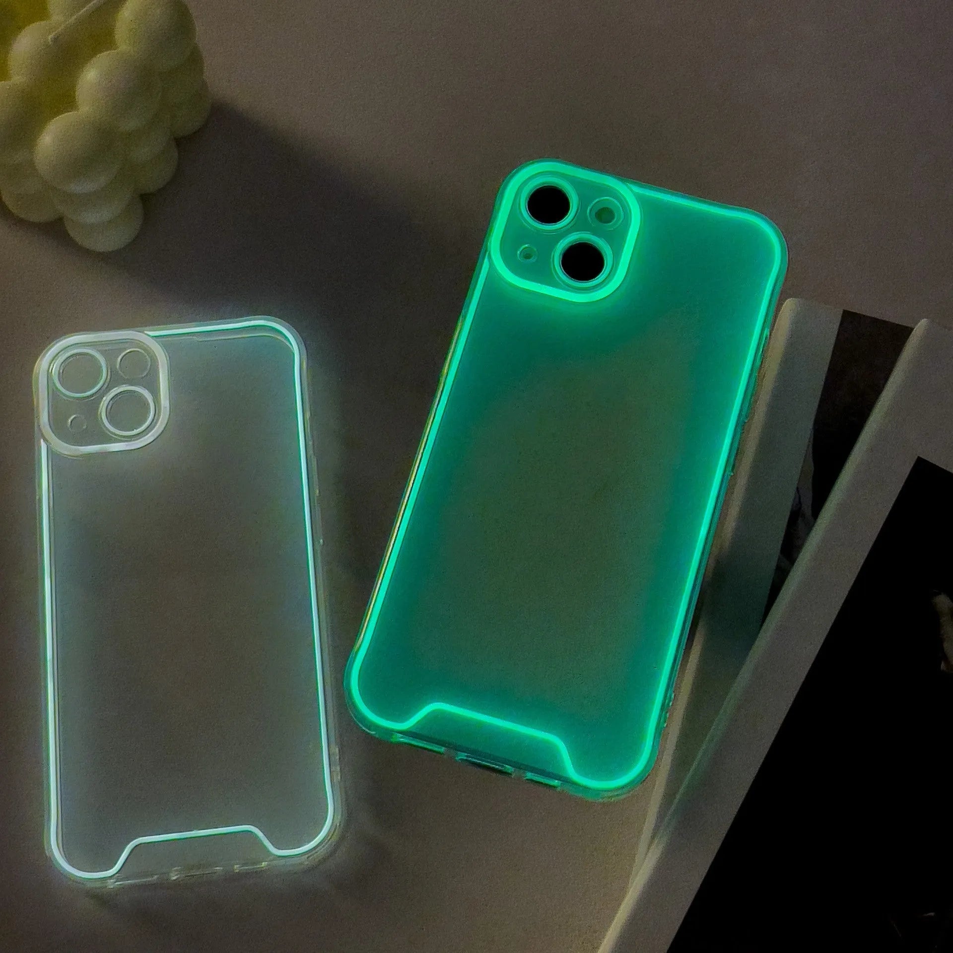 Glow in the dark soft shell TPU phone case for iPhone models in multiple colours