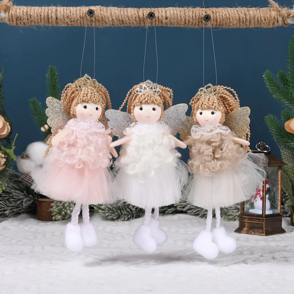 Christmas angel girl hair pendant in cloth fabric with crown design for high ponytail decoration