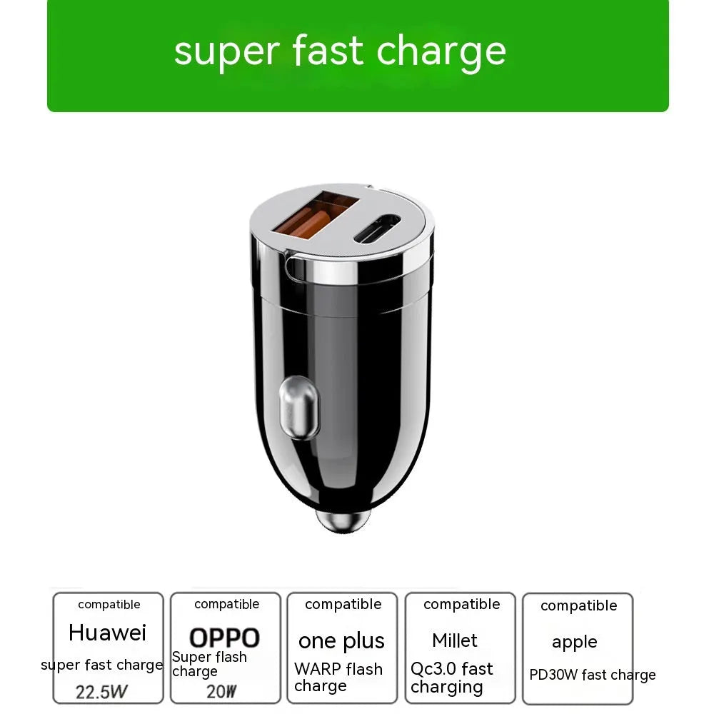 Black 200W zinc alloy car charger with USB port measuring 38mm