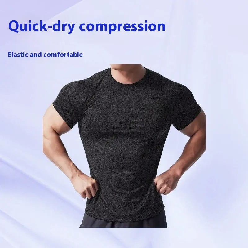 Men's quick-dry stretch t-shirt in polyester fabric, round neck short sleeve design