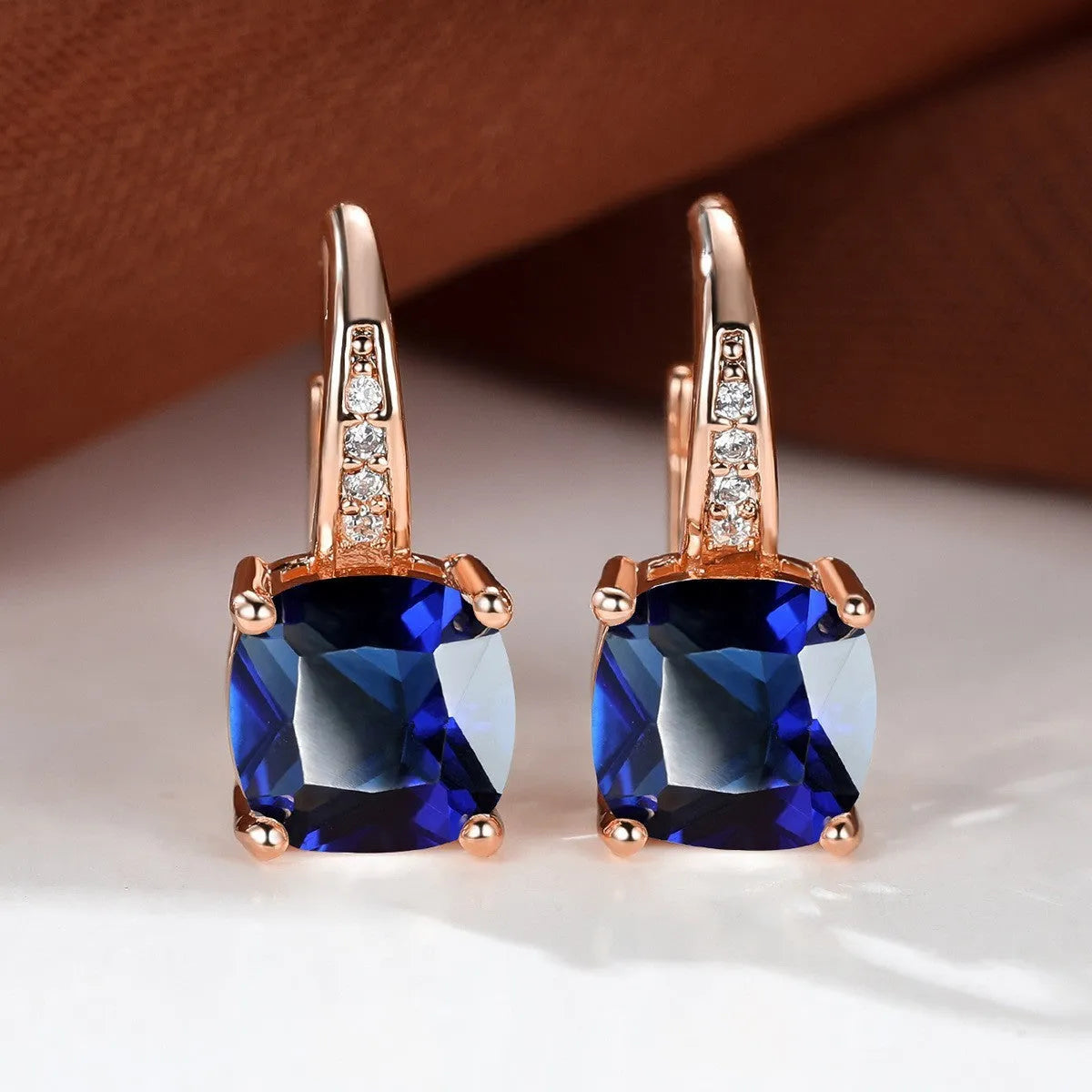 Square zircon geometric ear hook earrings in electroplated copper with Korean style design