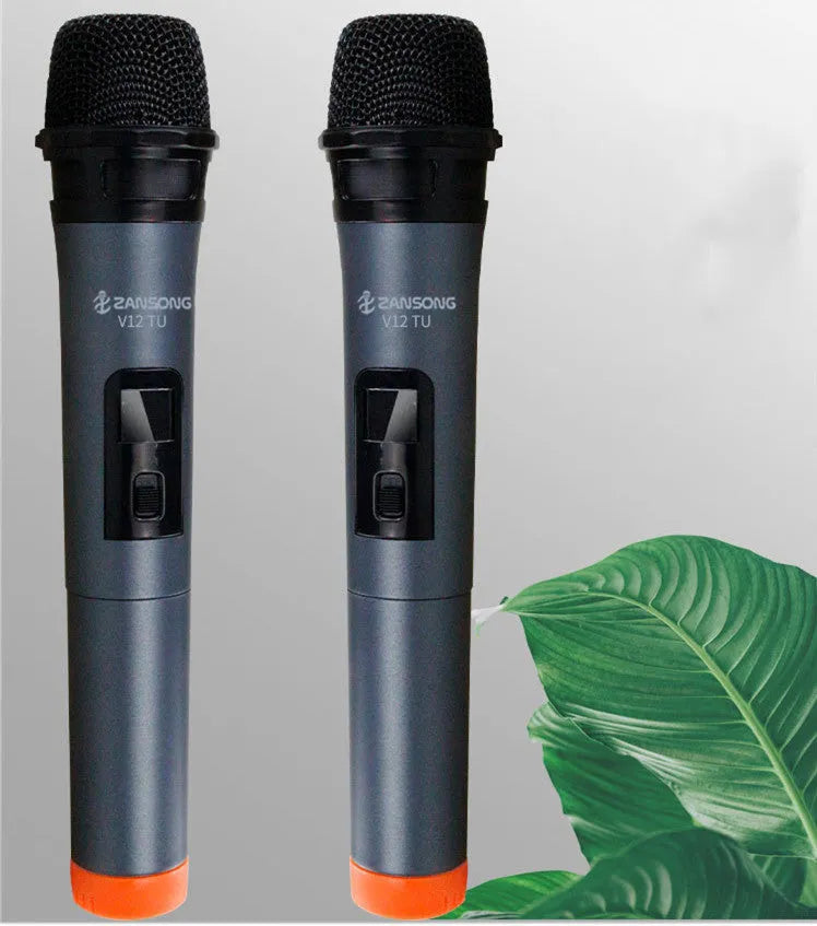 Black dynamic wireless handheld V12 microphone with USB receiver and adapter