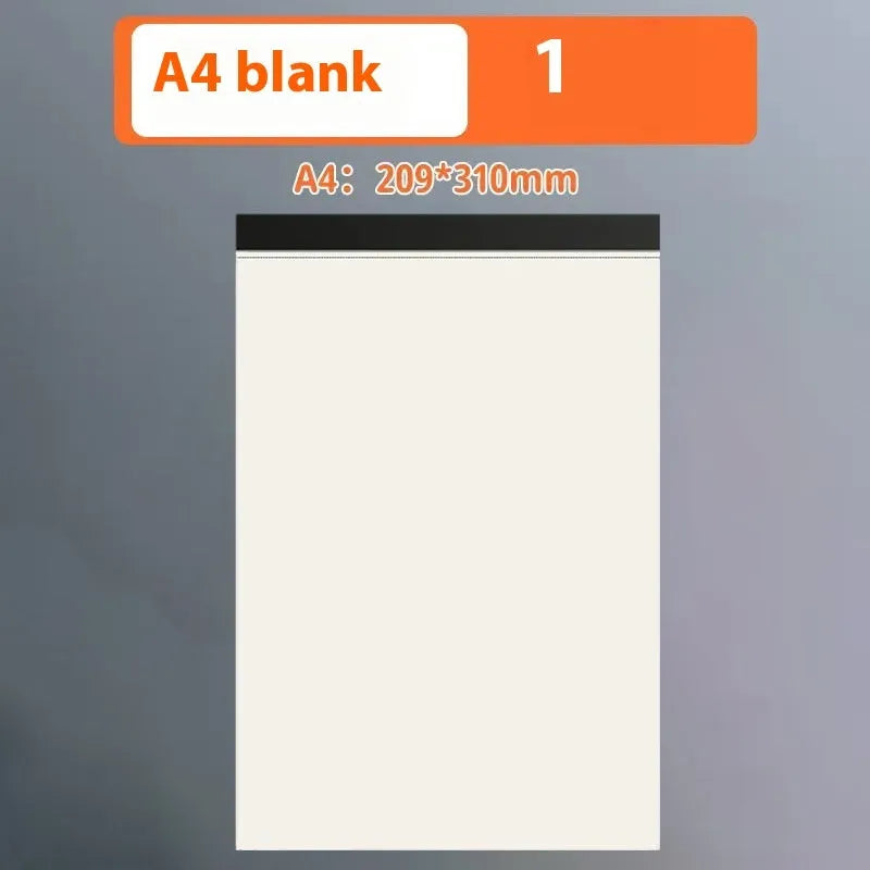 Set of A5, B5, and A4 writing pads showing blank, grid, and horizontal line page styles.