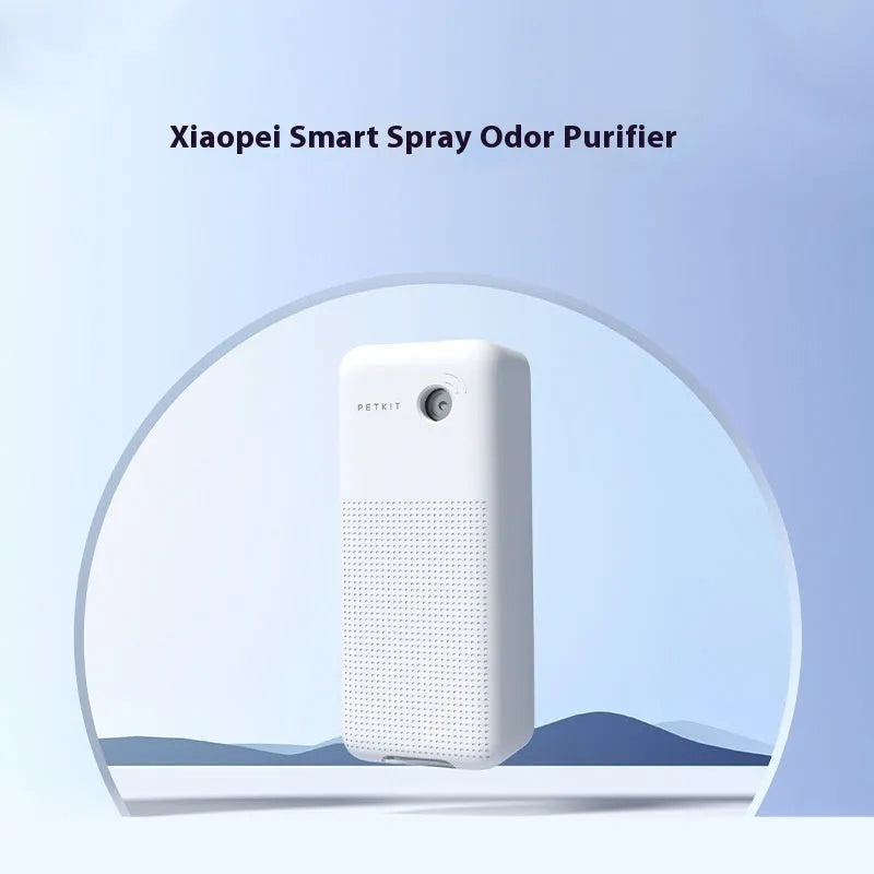 White PVC smart spray deodorizer unit with external mounting bracket for pet litter box odour control.
