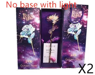 24K luminous colour gold rose flower set in gift box with tote bag