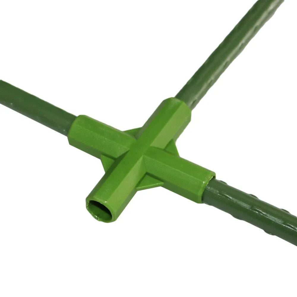 White plastic three-way and four-way garden stake connectors for 11mm poles