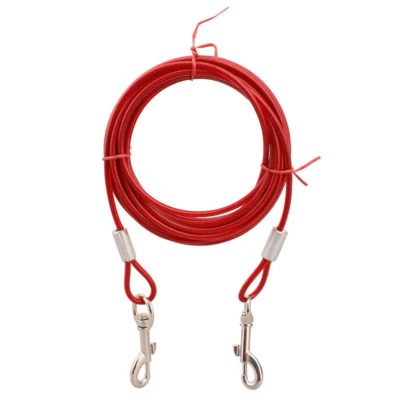 Hand holding rope iron chain double-headed dog leash for two dogs, steel wire, blue colour, 5mm size