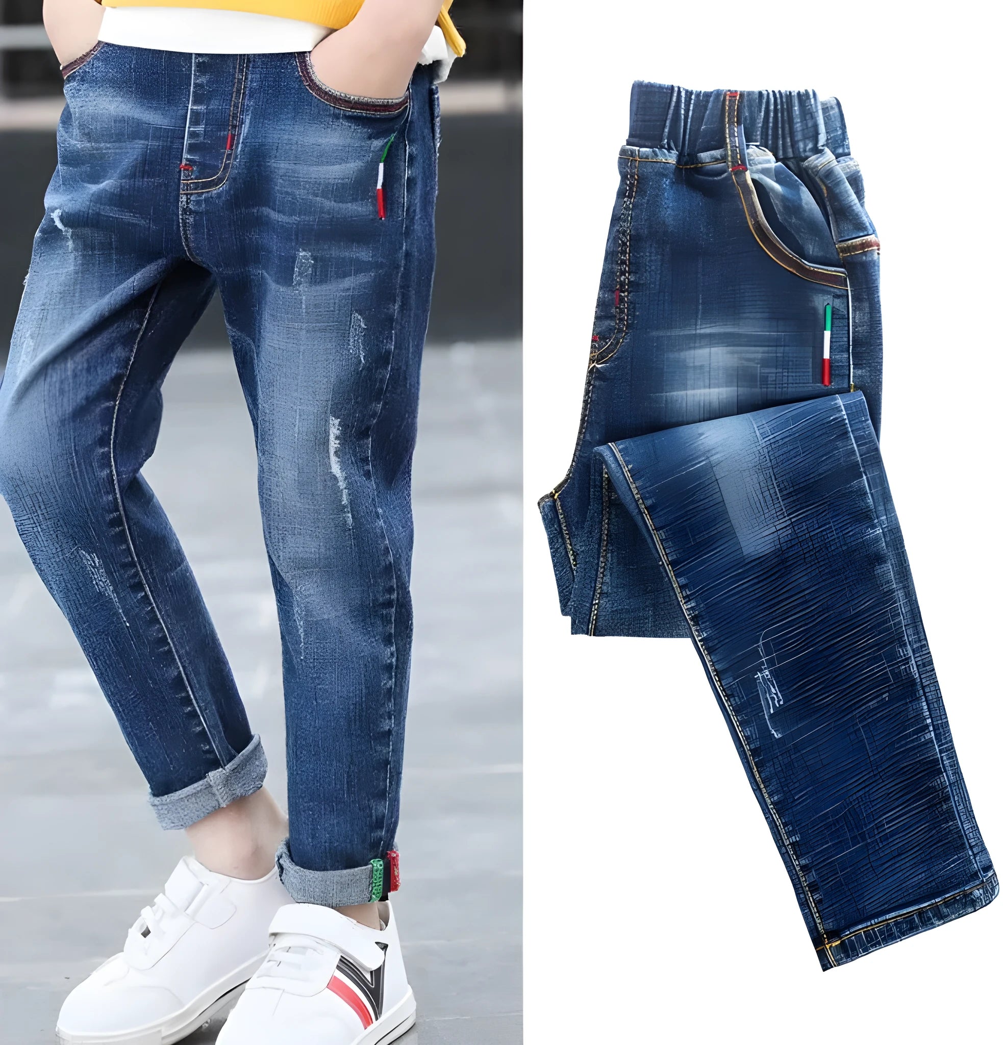 Boys' 95% cotton denim trousers mid waist blue size 140cm