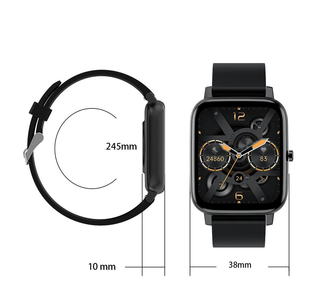 H80 sports smart watch with black silicone strap showing ECG and blood oxygen monitoring on its 1.69-inch screen.