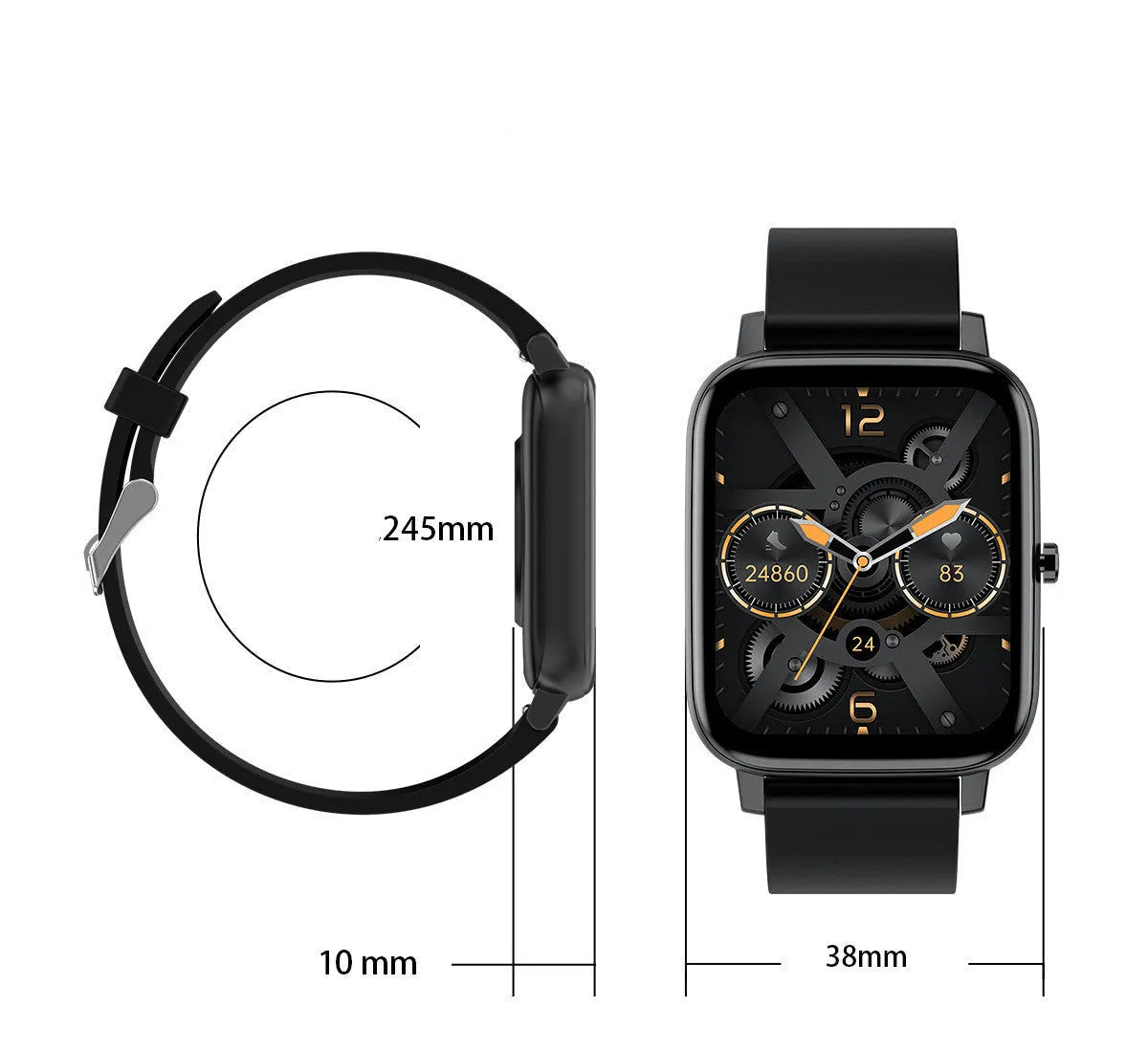 H80 sports smart watch with black silicone strap showing ECG and blood oxygen monitoring on its 1.69-inch screen.