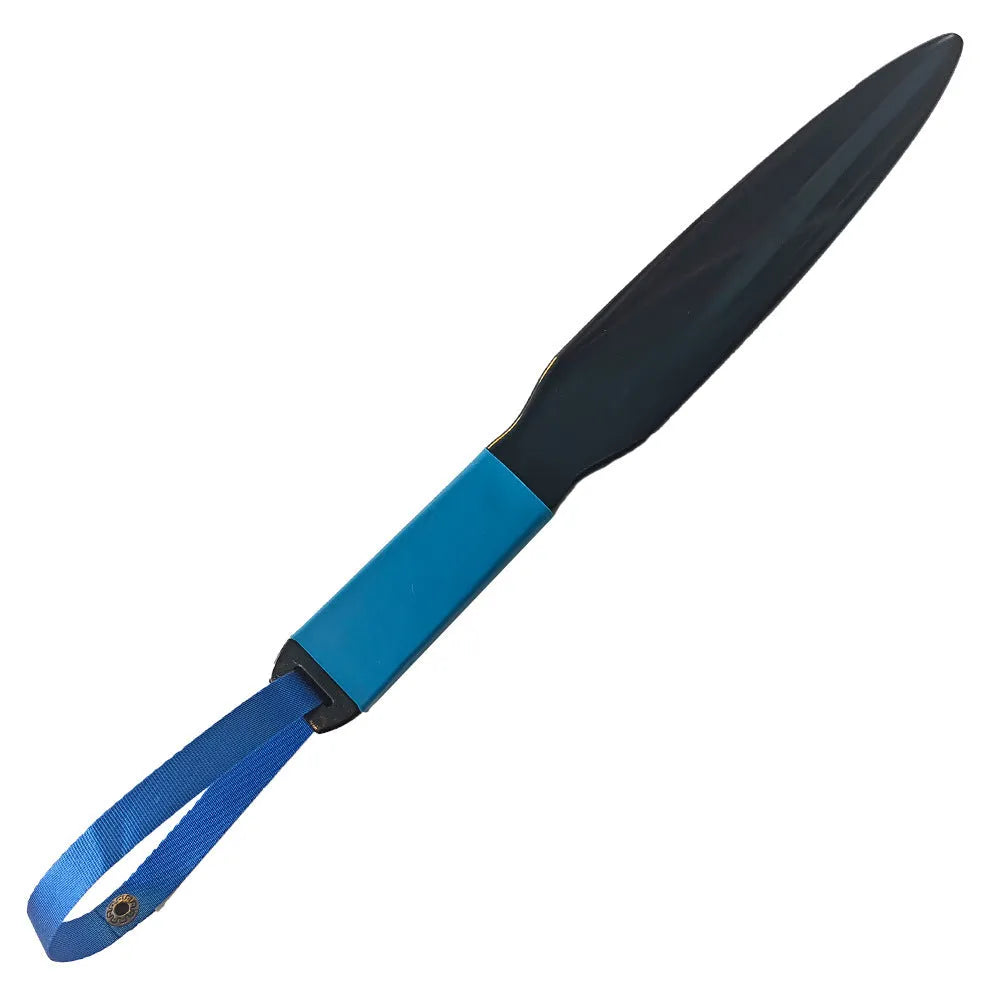 A blue and black nylon dog training break stick measuring 35cm in length.