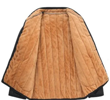 Winter men jacket in dark colour with full zip closure and stand collar, polyester fibre filled regular fit coat