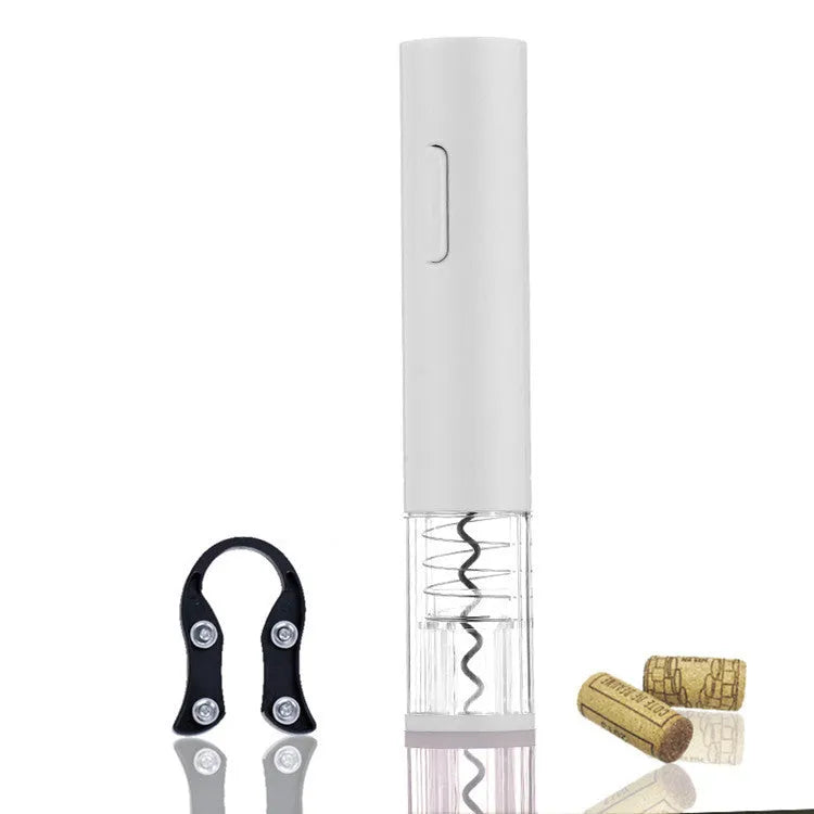 Electric wine opener with foil cutter in red, black and white colour options showing compact design
