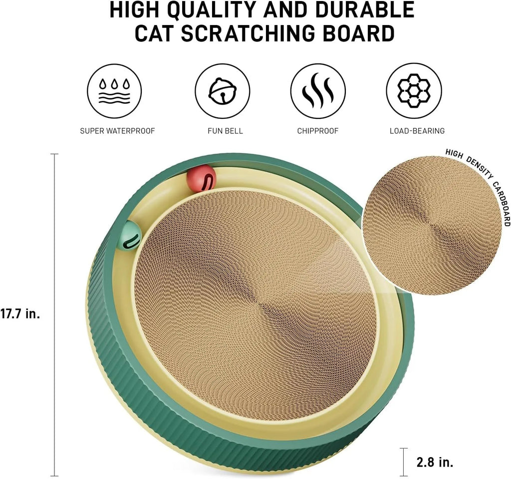 Large round cardboard cat scratching board with moving ball toys and replaceable core