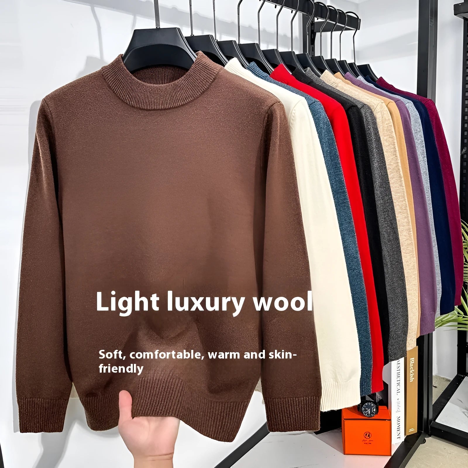 Men's half turtleneck wool jumper in fine yarn regular fit available in ten colours