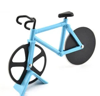 Bicycle-shaped pizza cutter with stainless steel wheel and ABS handle, red colour