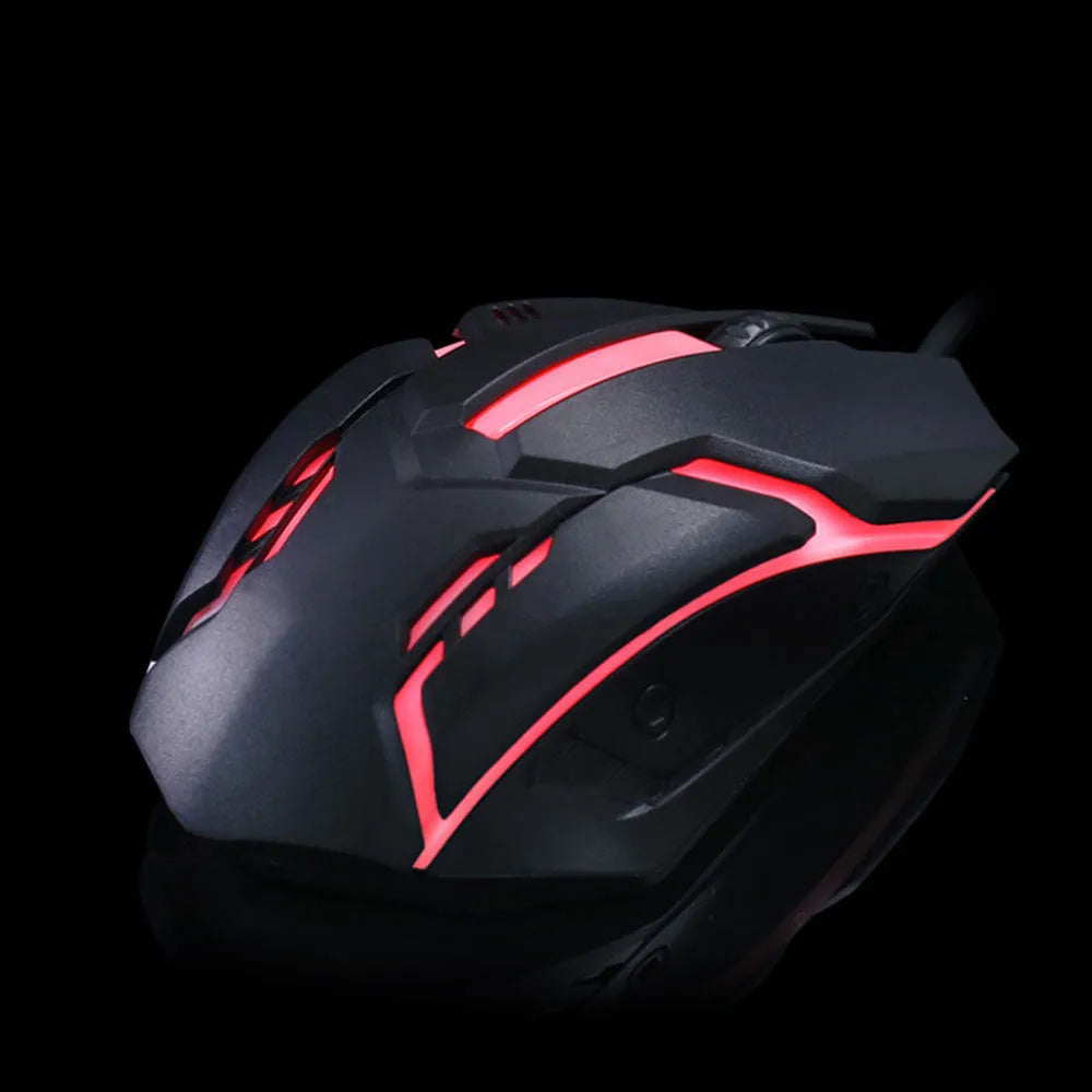 Wired USB optical computer mouse with colourful glow lighting and three-button design
