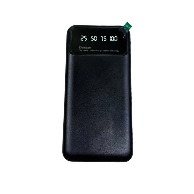 Black ultra-thin power bank with 10000mAh capacity measuring 67x14x140mm