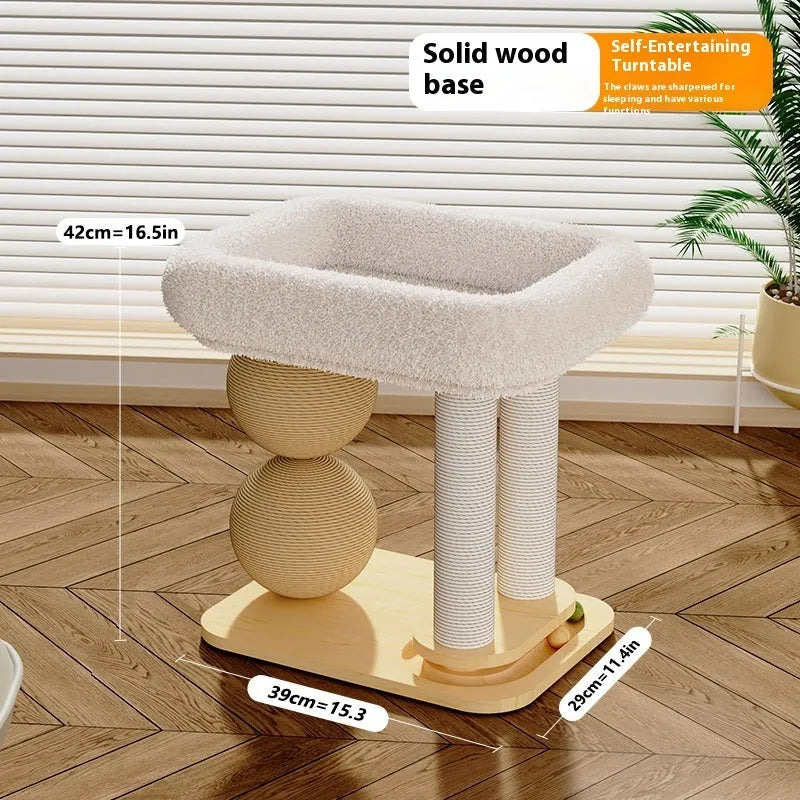 Pine wood cat nest featuring a double-ball design for scratching and resting