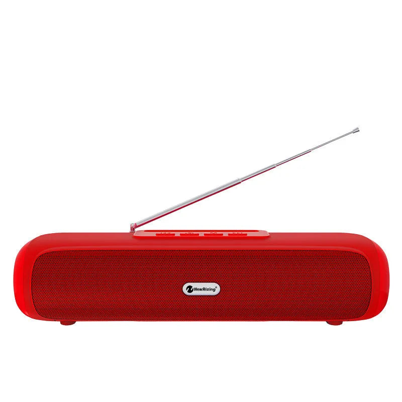 Desktop wireless long strip radio subwoofer in black, blue, red, or silver grey colours