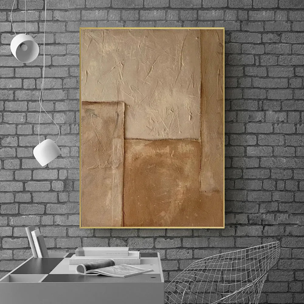 Large abstract hand-painted oil painting brown texture medieval style canvas wall art for living room