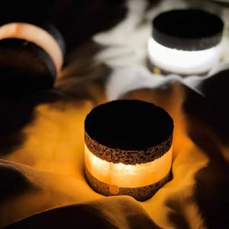 Compact volcanic rock USB night lamp with touch controls and essential oil diffuser