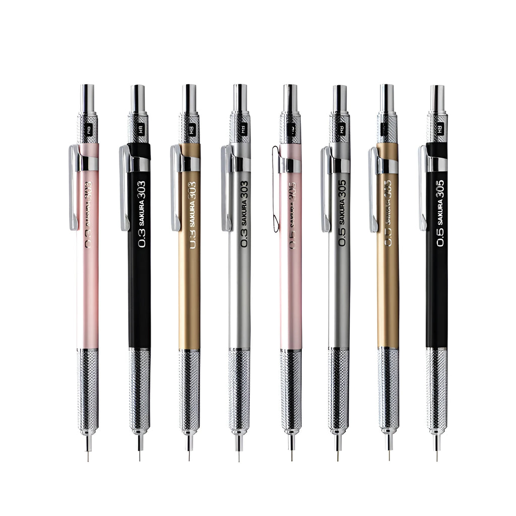 Japanese Cherry metal mechanical pencil with gold finish, 0.5mm lead, metal rod body