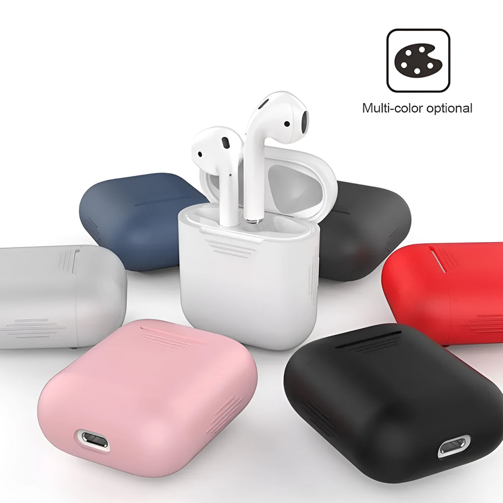 Silicone shockproof case for Apple AirPods with anti-loss lanyard in multiple colour options