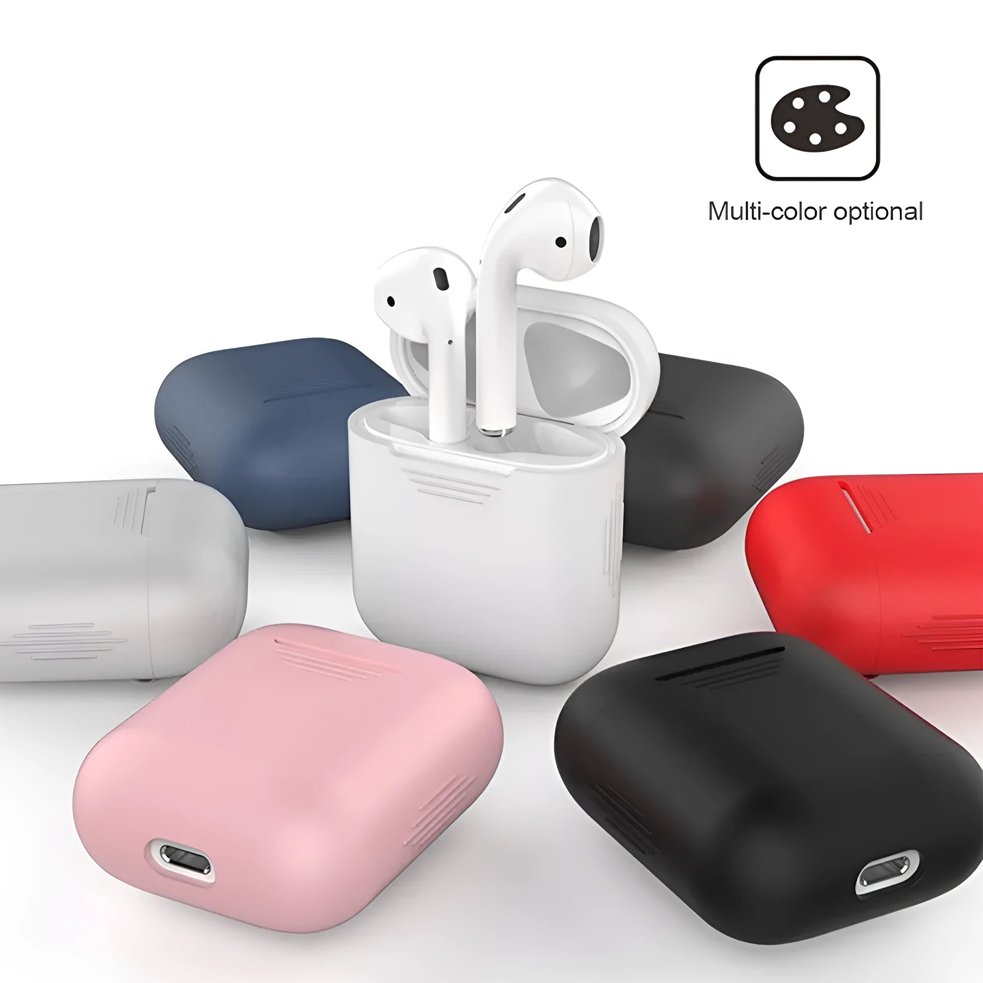 Silicone shockproof case for Apple AirPods with anti-loss lanyard in multiple colour options