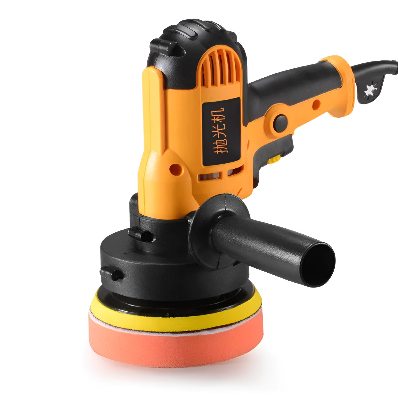 Yellow automotive polishing machine with 125mm disc for car metal wood ceramic leather surfaces