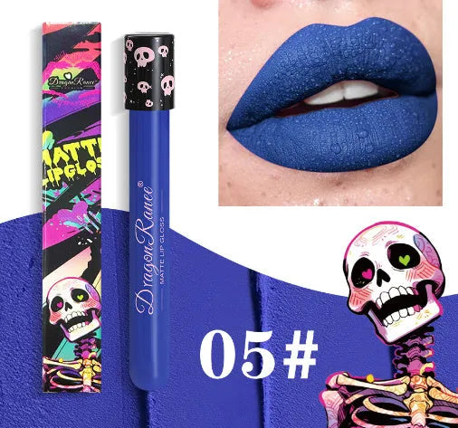 Halloween creative makeup lip gloss in skull test tube with matte gold silver finish