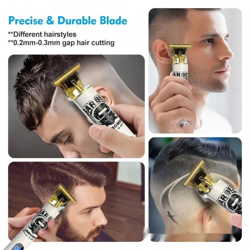 Rechargeable stainless steel hair clipper with 4-in-1 grooming kit and USB charging cable