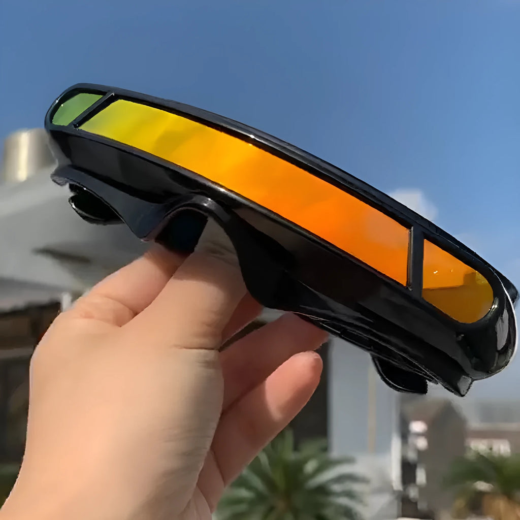 Black polarised sports sunglasses with a choice of Blue Mercury, Grey Sheet, or Red Mercury colour film lenses.