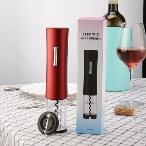 Electric wine opener with foil cutter in red, black and white colour options showing compact design